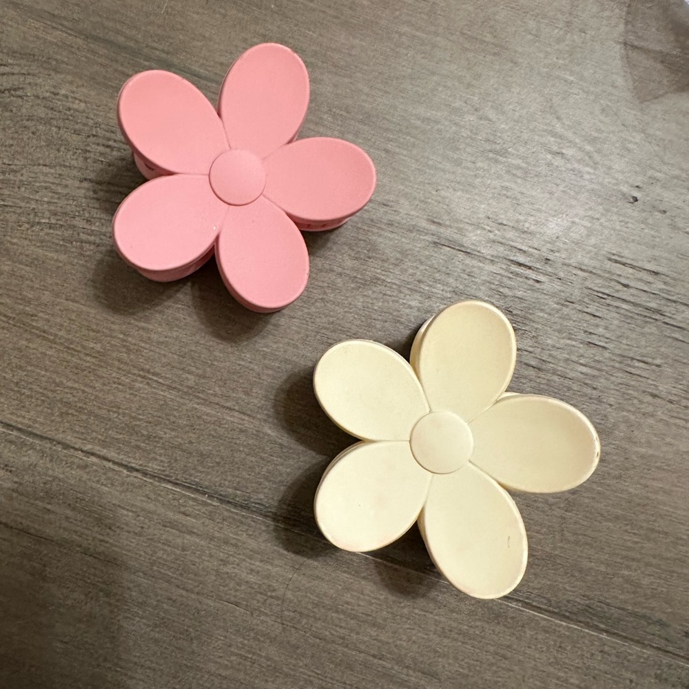 Pink and Cream Flower hair clips